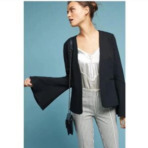 Bell Sleeve Black Collarless Blazer Boho Witchy Pirate Women's Medium